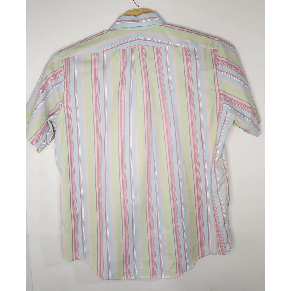 Lands End Men's Short Sleeve‎ Striped Multicolor Button Down Shirt Size L (17.5) - Picture 2 of 12